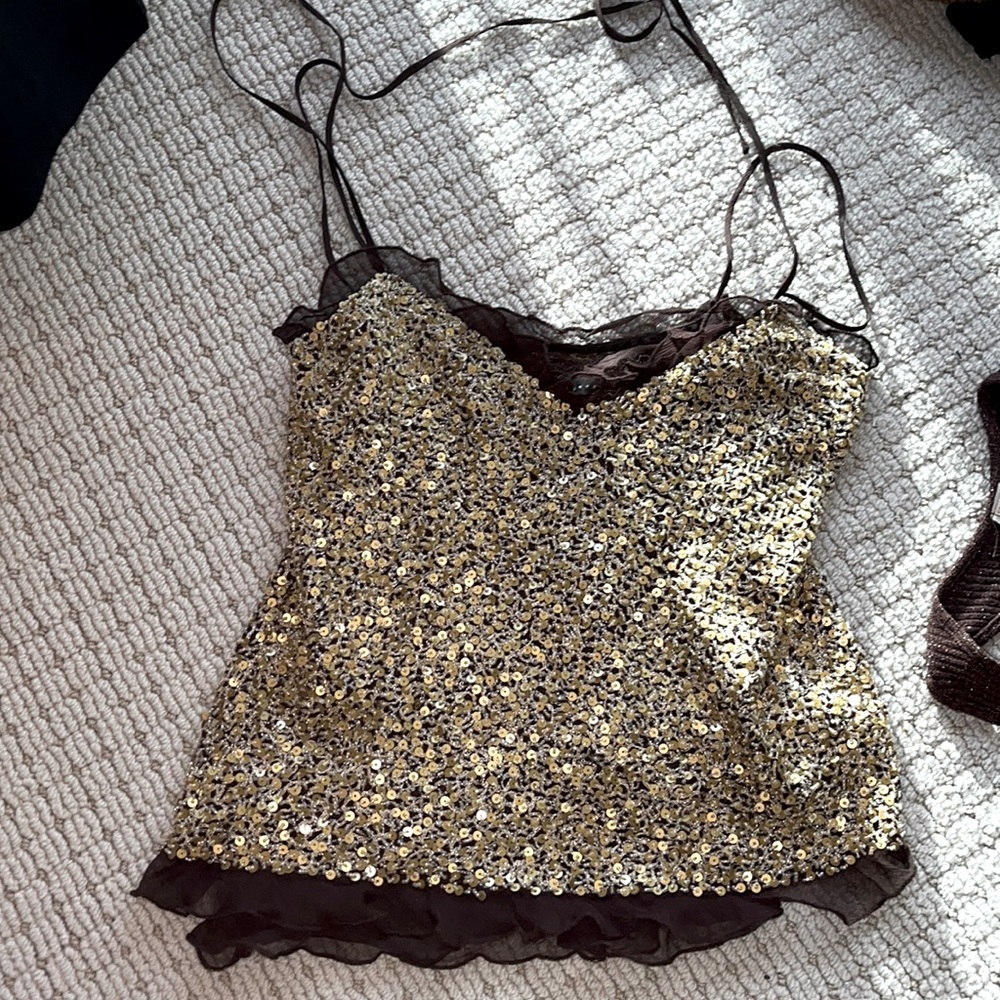 Robert Rodriguez silk camisole with lining outside has gold sequence size 6
